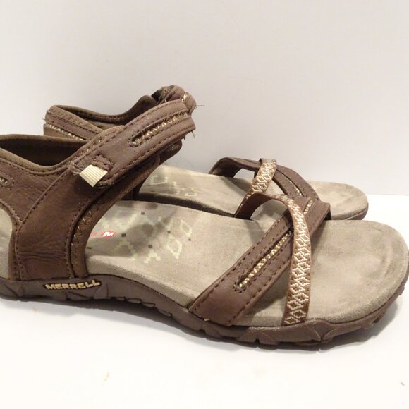 Merrell Sandals Womens 7 Terran Cross II Strappy Brown Leather Open Toe J55304 - Picture 2 of 6